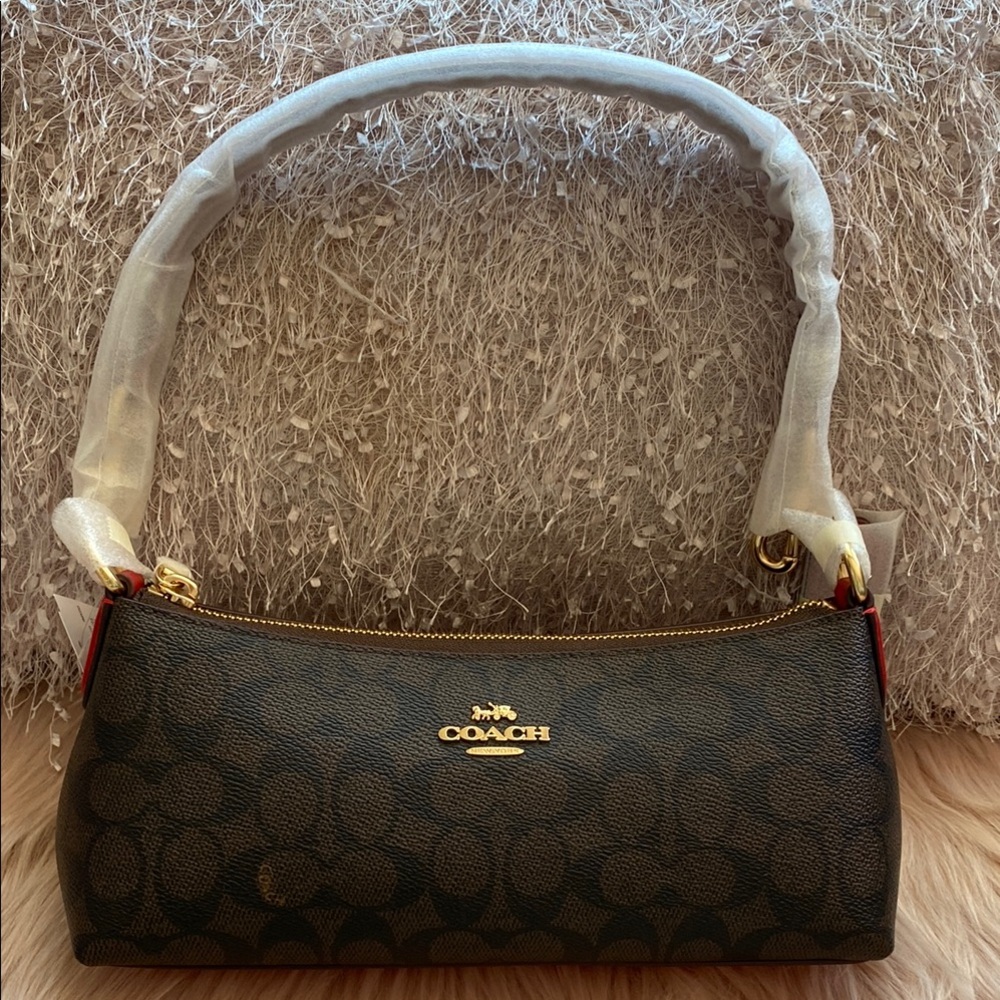 NWT Coach Black Signature Shoulder Bag with Gold Accents